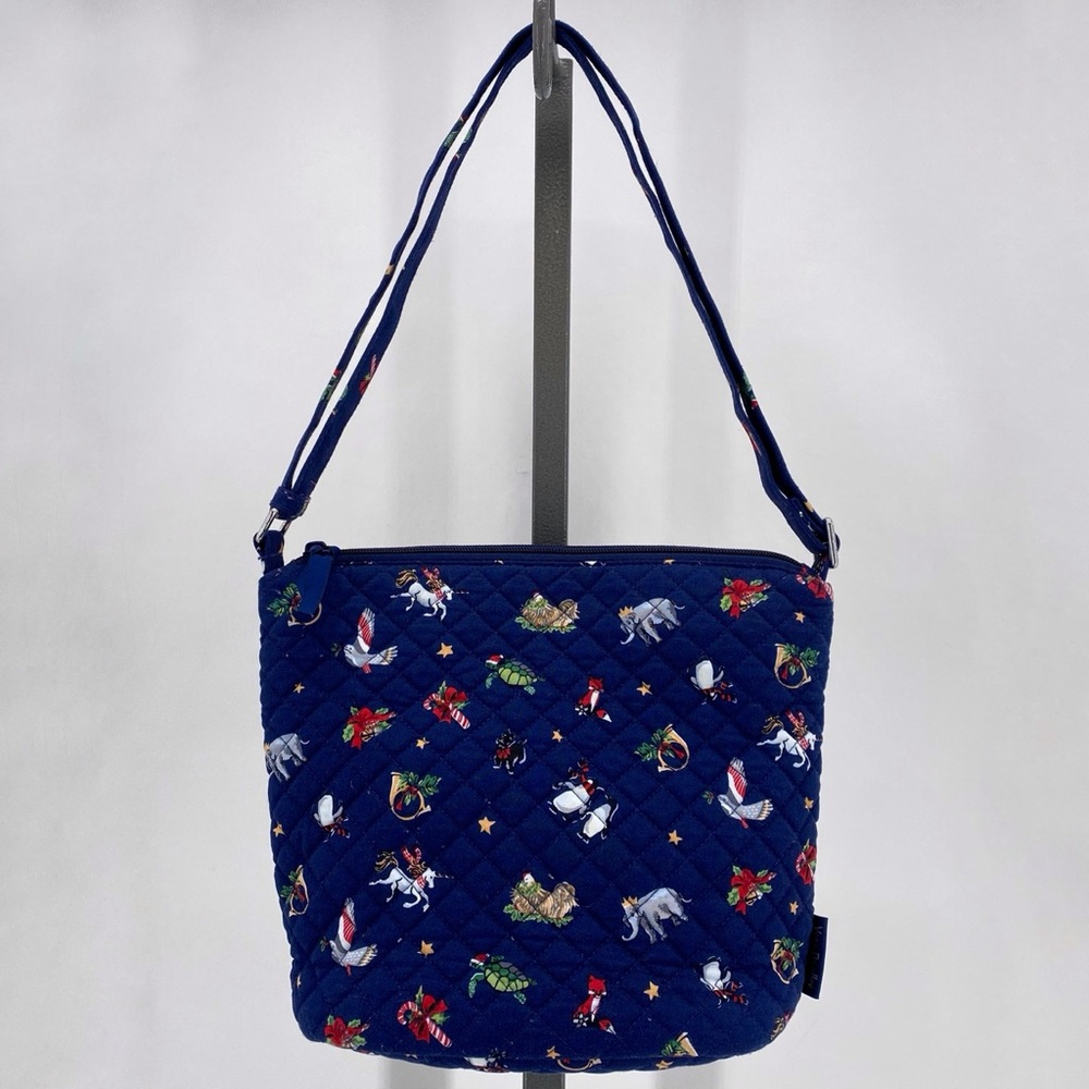Vera Bradley Navy Quilted Crossbody with Holiday Animal Print